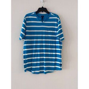 GoodMan Stripe Shirt Short Sleeve Single Pocket Turquoise White SZ Large